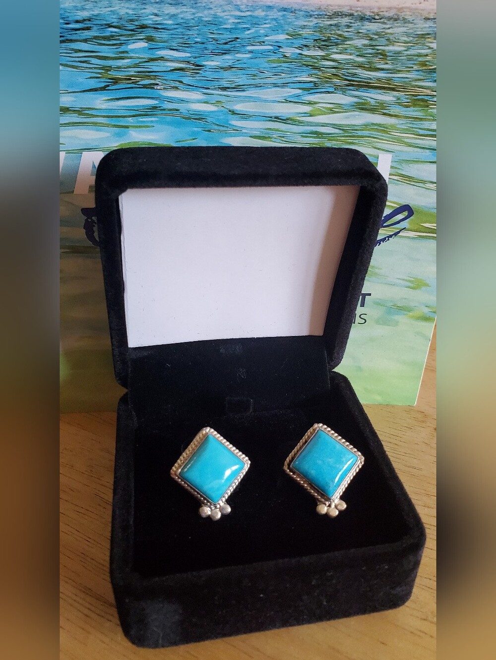 Native American Post Earrings Sterling Silver & Turquoise Navajo Handmade